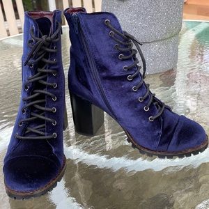 Steve Madden Azure Blue Velvet Boots with Side Zipper.
